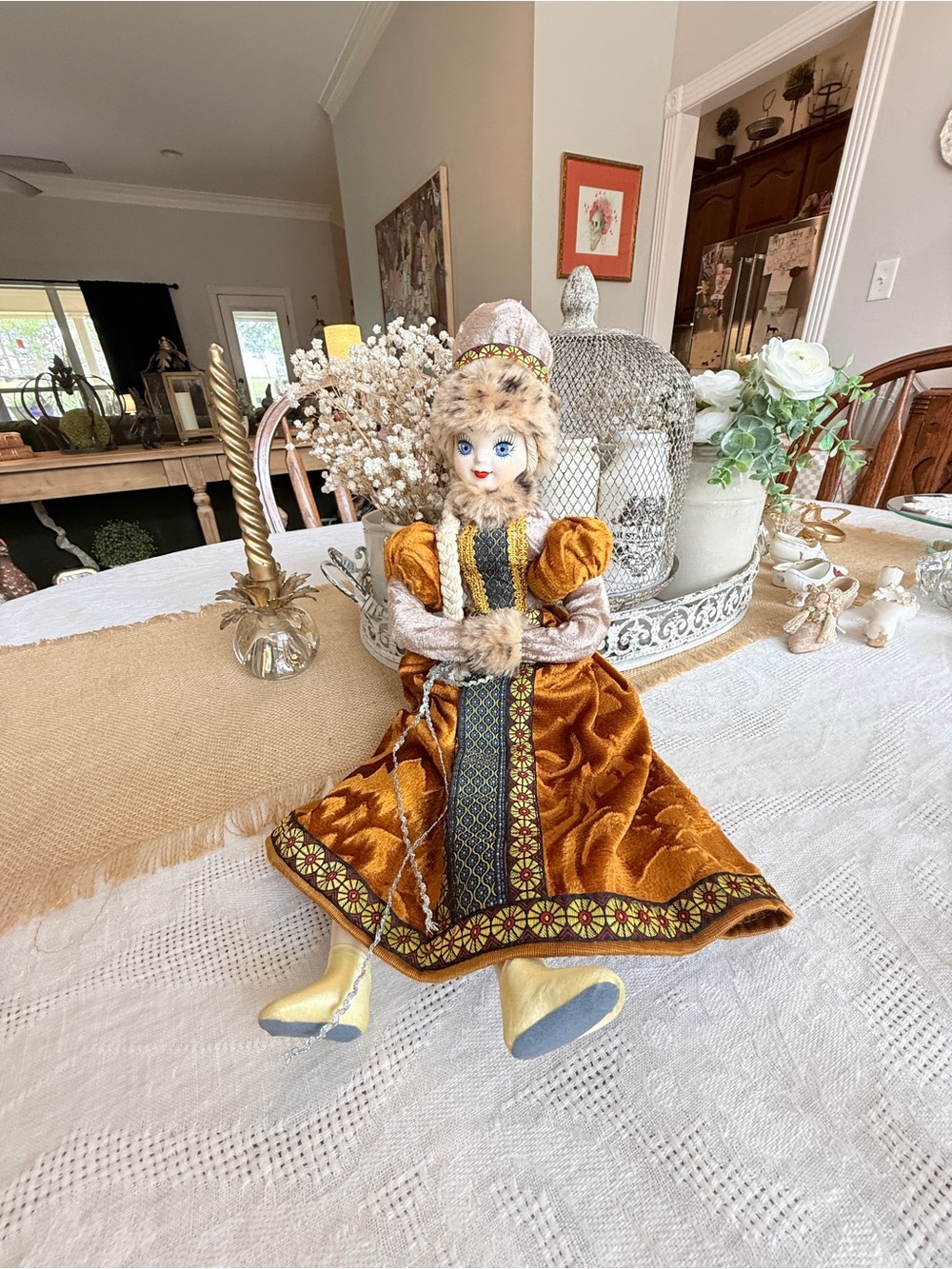 1960’s OOAK Hand‑Painted Russian Doll Porcelain & Fabric Vintage Collectible - Picture 6 of 16